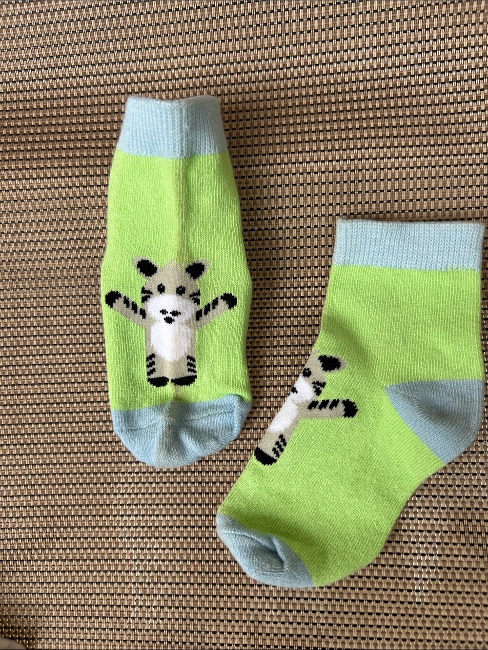 Cute Tiger Baby Socks in Lime Green and Light Blue